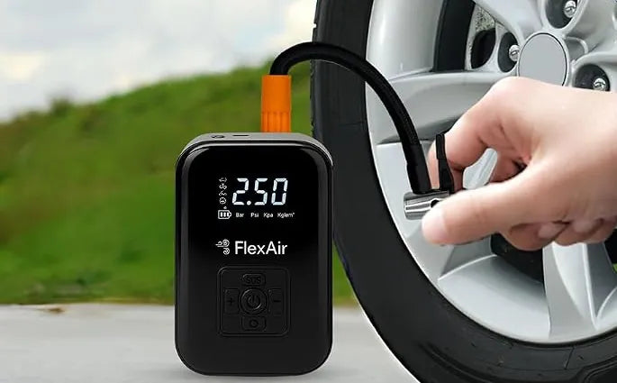 Raccord du flexible posé sur la valve d'un pneu